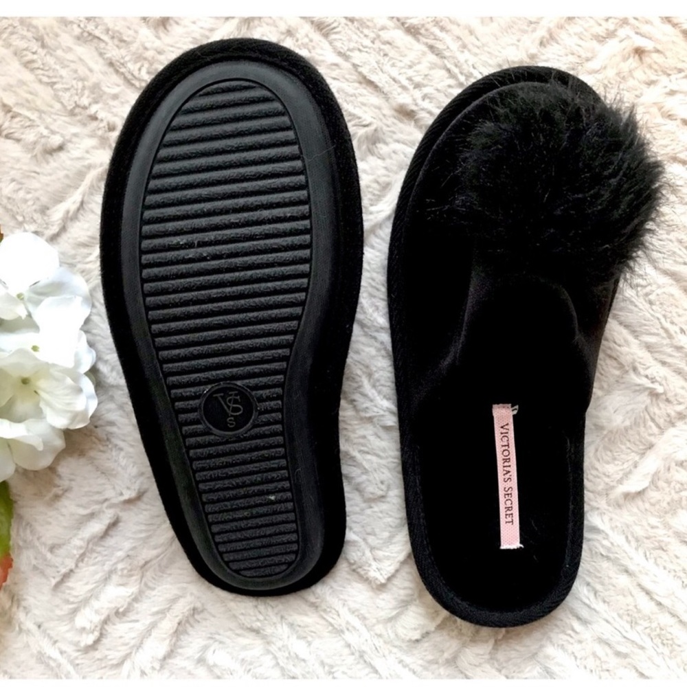 Victoria Secret Black Pom Slippers - Picture 5 of 8